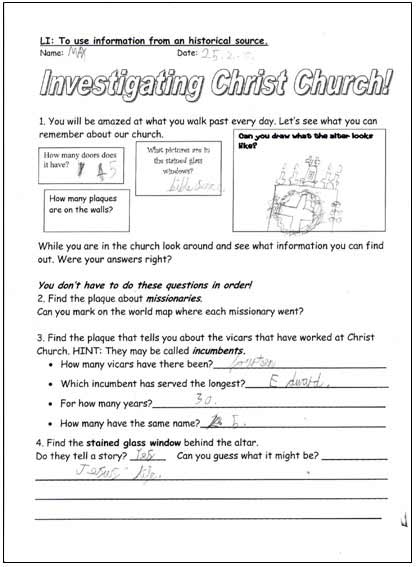 investigating Christ Church worksheet