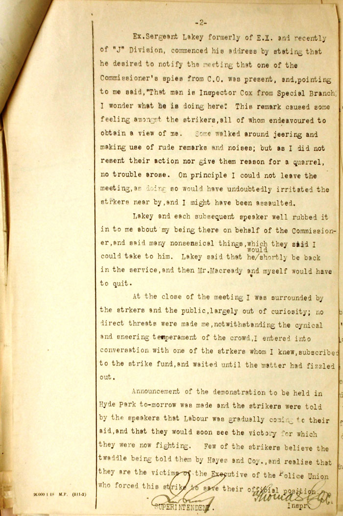 Report on Meeting of Dismissed Officers, 16th August 1919, page 2