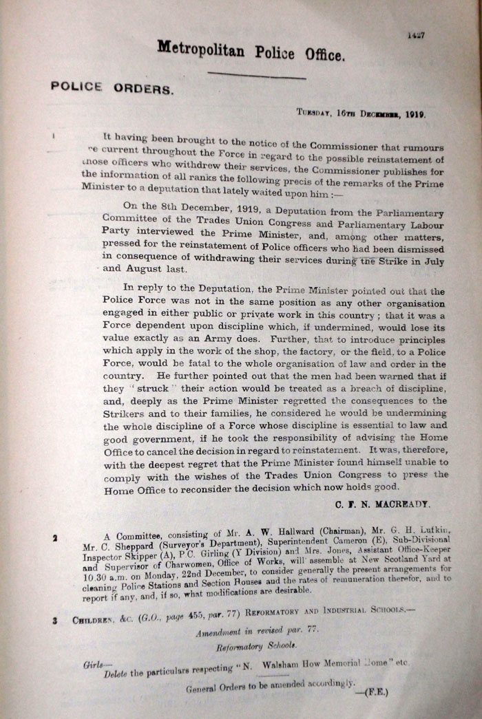 Police Orders, 16th December 1919