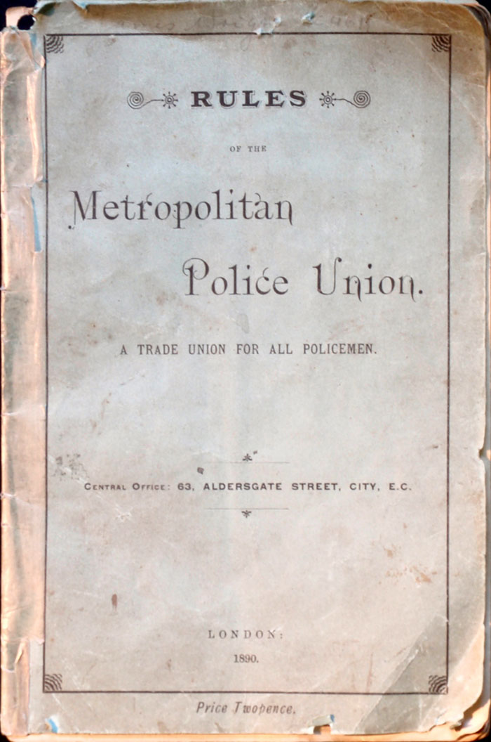 Cover of the Metropolitan Police Union Rule Book 1890