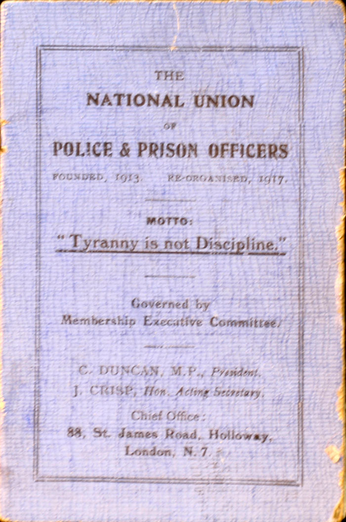 Cover of the National Union of Police & Prison Officers Rule Book 1917
