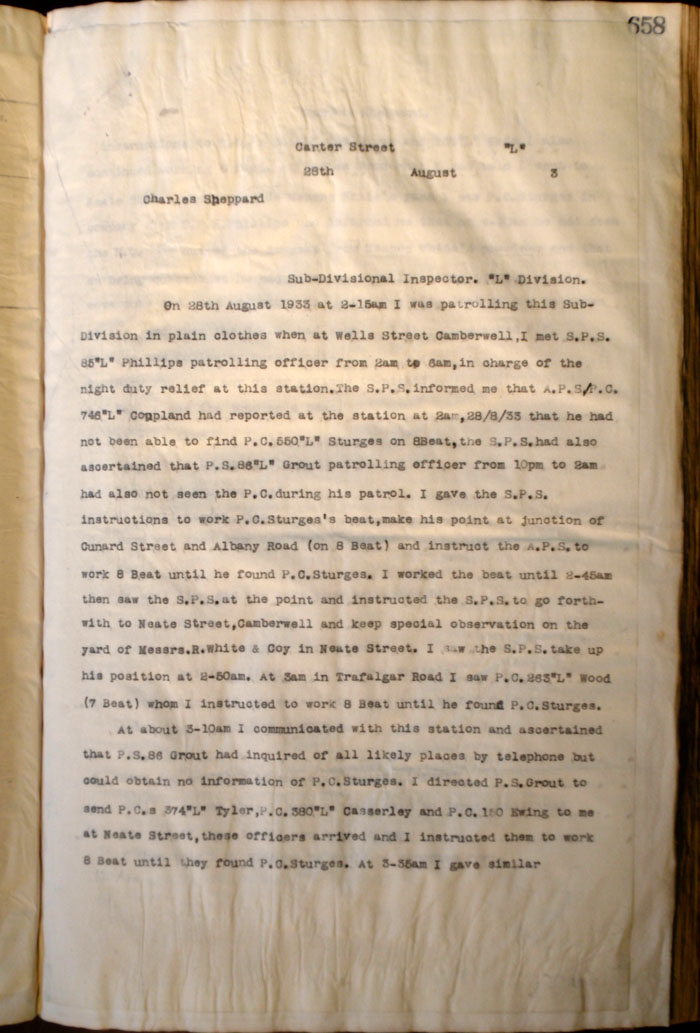 Disciplinary report against PC Sturges, 28th August 1933