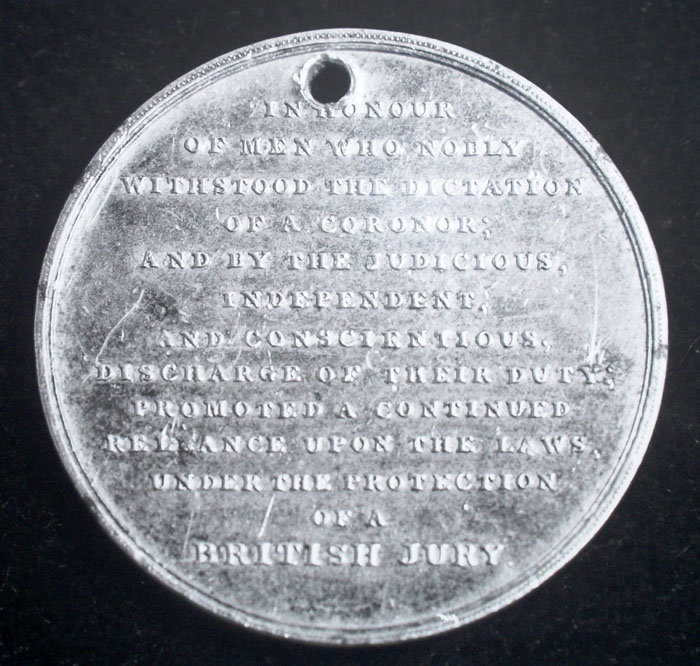The reverse of the 'Culley' medallion, 1833