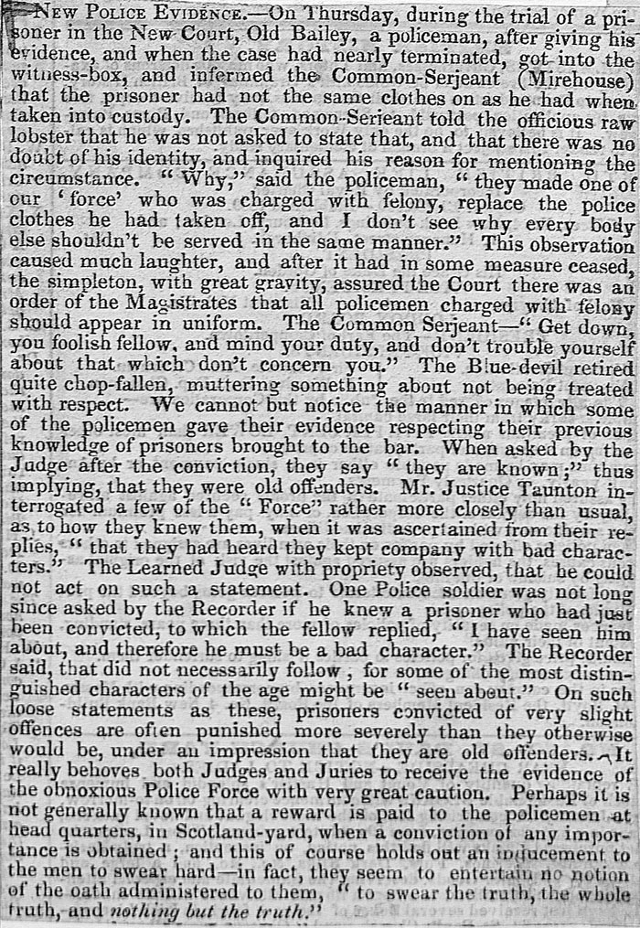 Item in the Weekly Dispatch, 11th January 1835