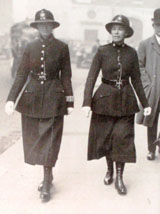WPC 18 Ellis and Inspector Clayden patrolling outside Bow Street Police Station, 1924