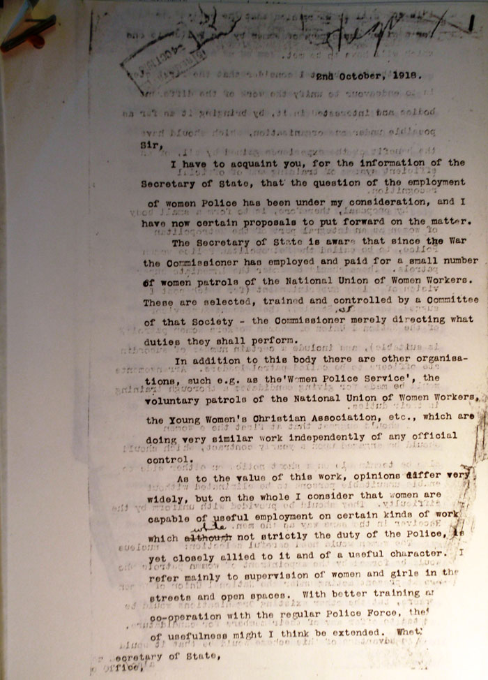 Report to the Home Office on the use of Women's Patrols, 1918