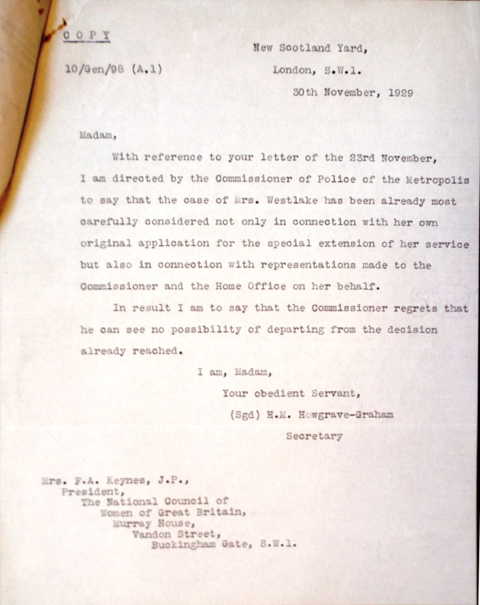 Letter from the Commissioner to the National Council of Women, 30th November 1929