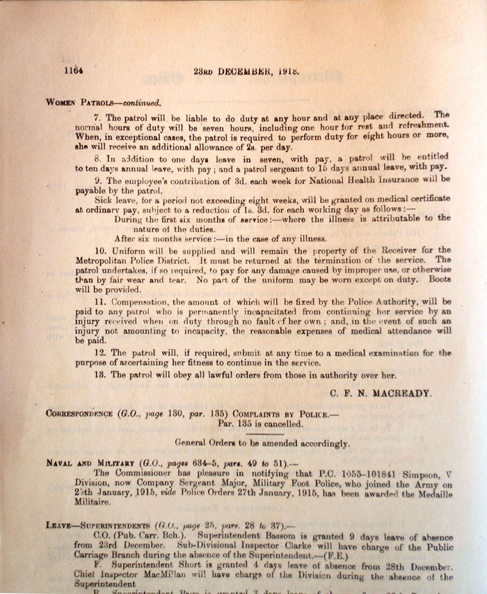 Police Orders outlining qualifications for Women Patrols, 1918 (contd.)