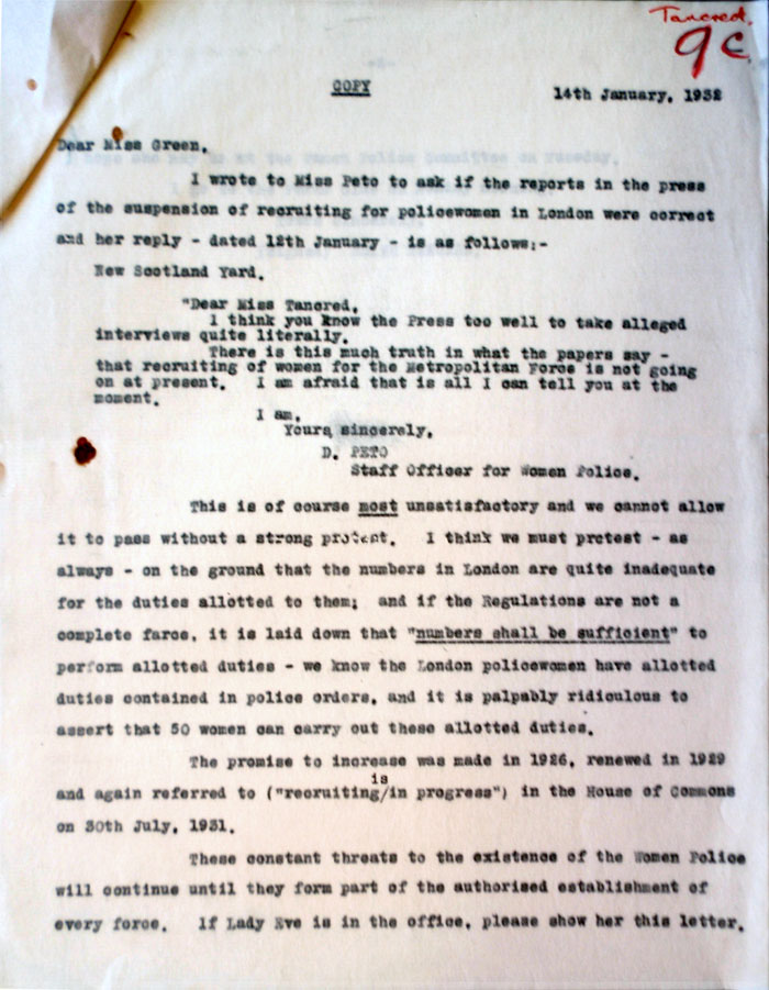 Letter from Edith Tancred, National Council of Women, 14th January 1932