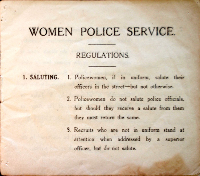 Regulations of Women Police Service, 1916