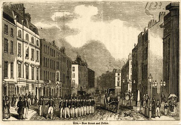 line drawing of Bow Street and Police, 1833.