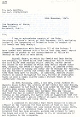 St Johnston's letter regarding Sir Oswald and Lady Mosley.