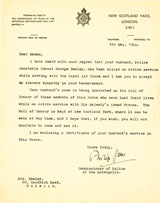 Letter from Sir Philip Game, Commissioner of the Metropolitan Police, to Mrs Emsley concerning the death of her husband.