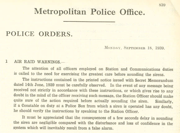 Instructions for police officers issuing air-raid warnings.