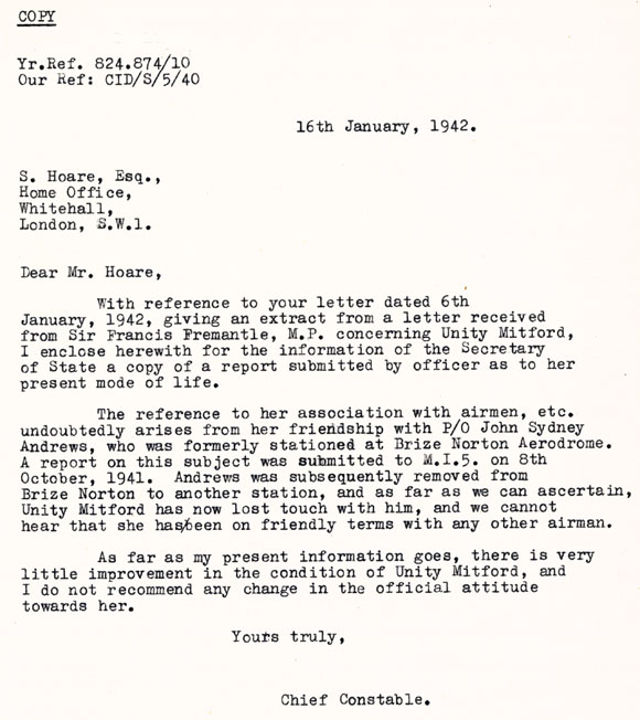 t Johnston's letter about the activities of Unity Mitford
