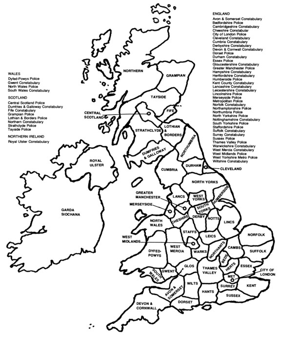 Map of the Police Authorities in the BRitish Isles.