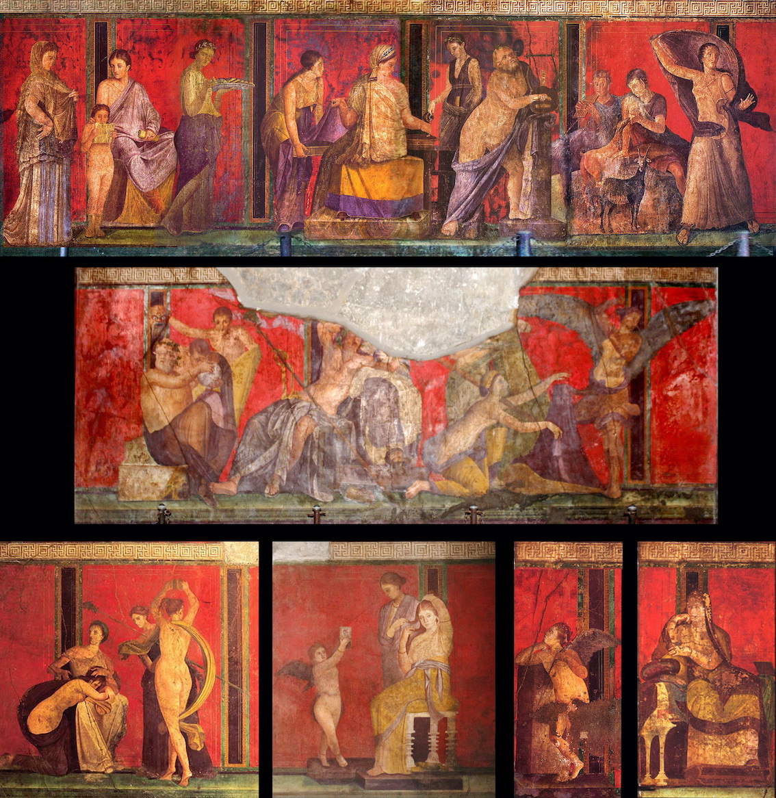 Frescoes from the Villa of the Mysteries in Pompeii.