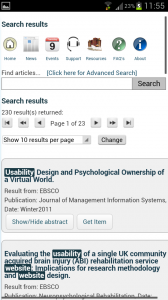 Screenshot showing mobile search results interface