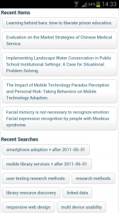 Screenshot showing titles recently viewed items and saved searches