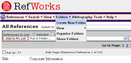 Create a Folder in RefWorks