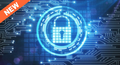 Blue padlock with circuitry