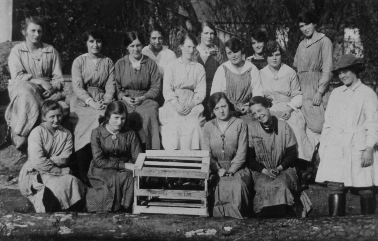 An old black and white image of a group of women from the hospital
