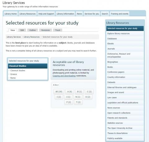 Screenshot showing a top level subject without a list of resources
