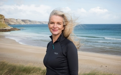 Helen Kafantari Maciver at a beach in the Western Isles. Photo by Leila Angus.