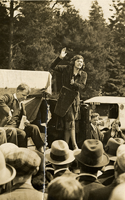 Jennie Lee speaking at an Independent Labour Party gathering at Garrison Bridge, West Scotland, 1930. 