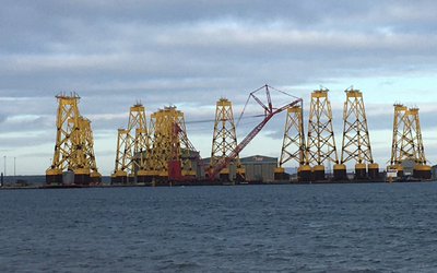 Wind turbines at Nigg in Cromarty Firth, photo from Dr Leslie Mabon's field work. 