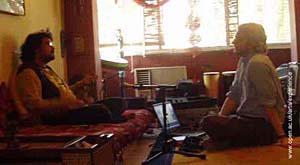 Bikram Ghosh assists Martin Clayton with an experiment in rhythm perception, Kolkata, December 2004