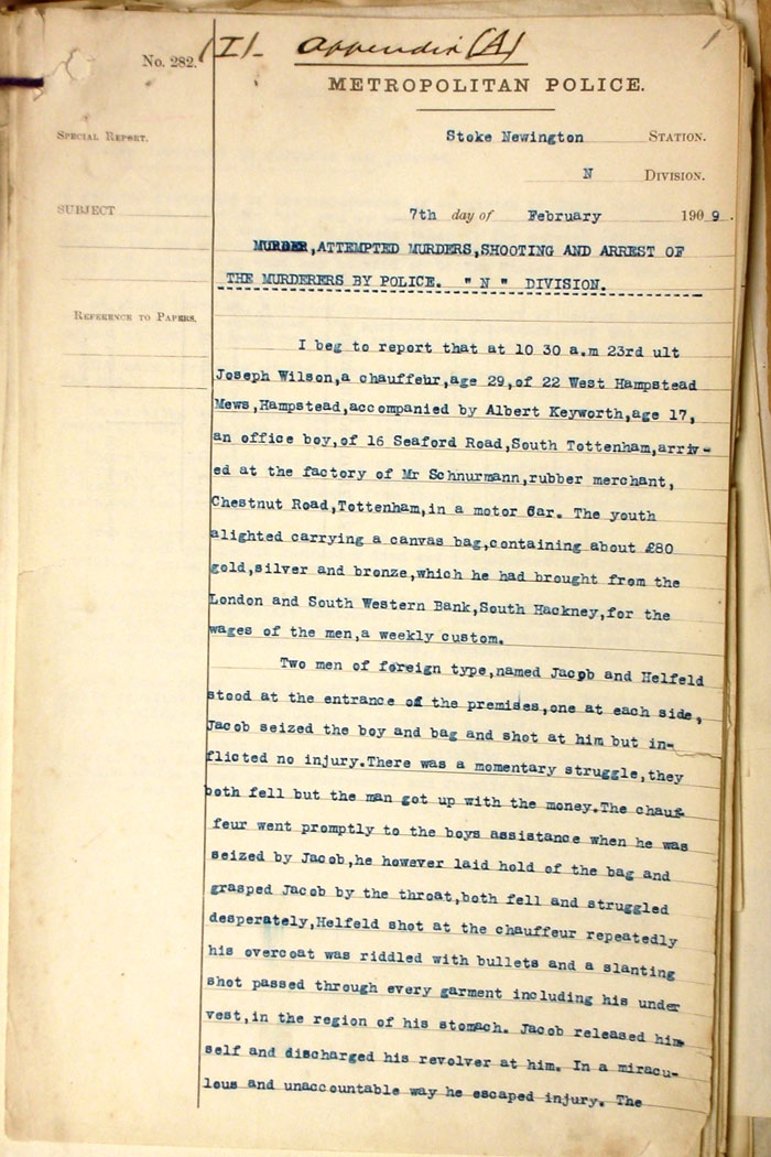 Report by Superintendent W. Jenkins, 7th February 1909, page 1