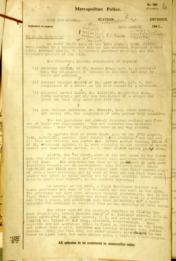Report of fight between coloured civilians and US troops, page 1