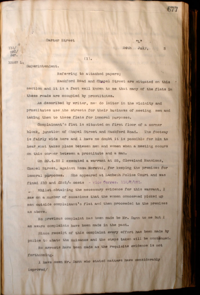 L Division Memo on complaint against a brothel, 24th July 1903, Page 1