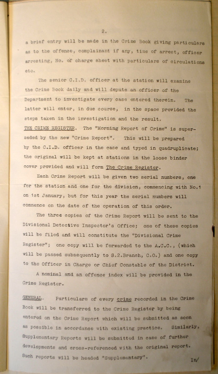 Memo from the Commissioner's Office on Crime Records, 20th May 1932