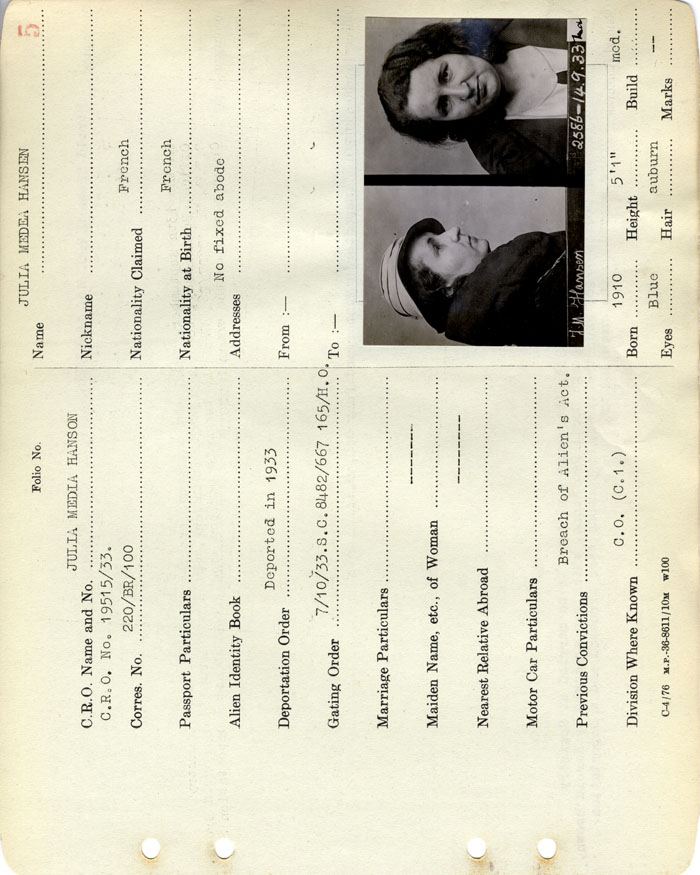Sample page from the Foreign Prostitutes and Associates album for 1936-37