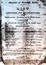 list of constables and headboroughs in the hamlet of Ratcliffe 1818