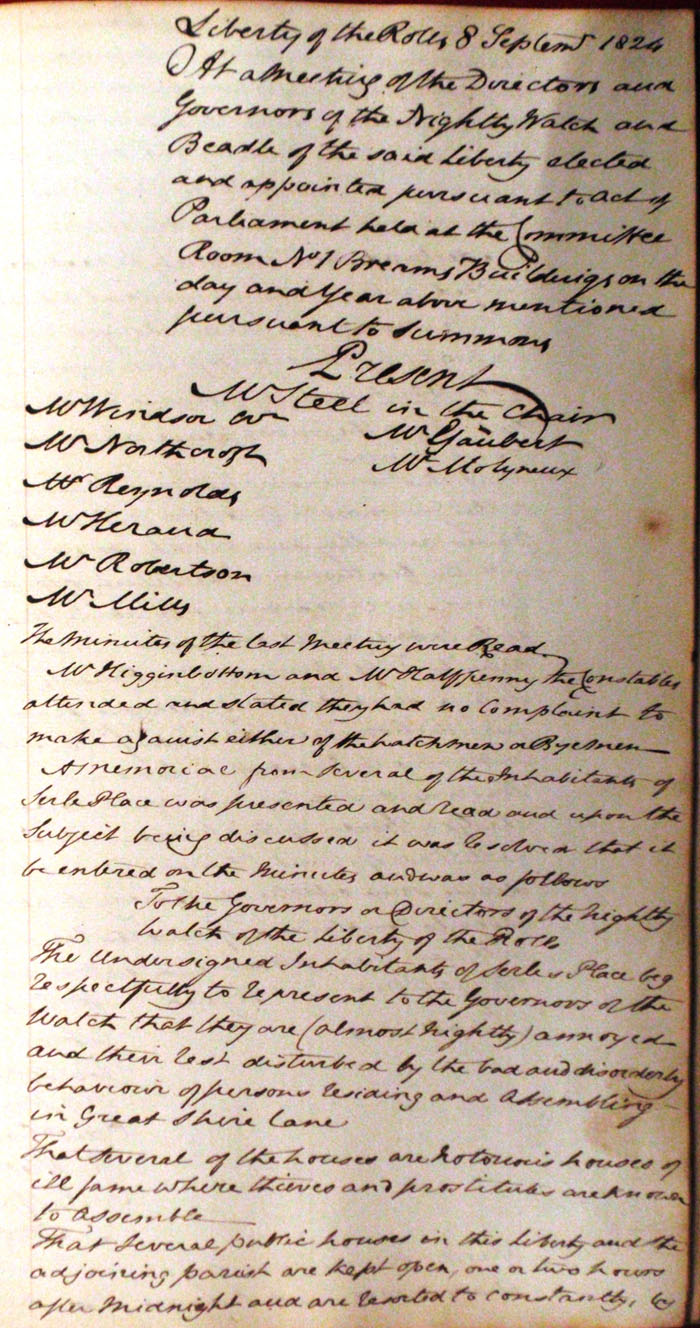 Minutes of the Governors of the rolls 8th September 1824 page 1