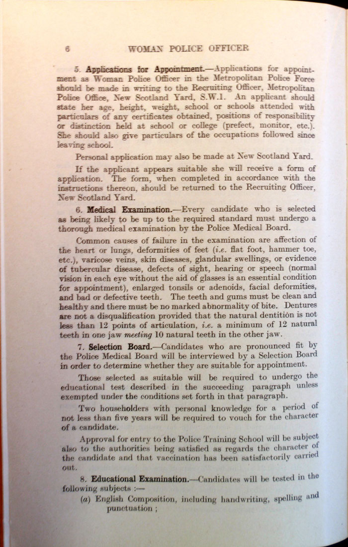 Conditions of Entry and Terms of Service for the Women Police, 1938