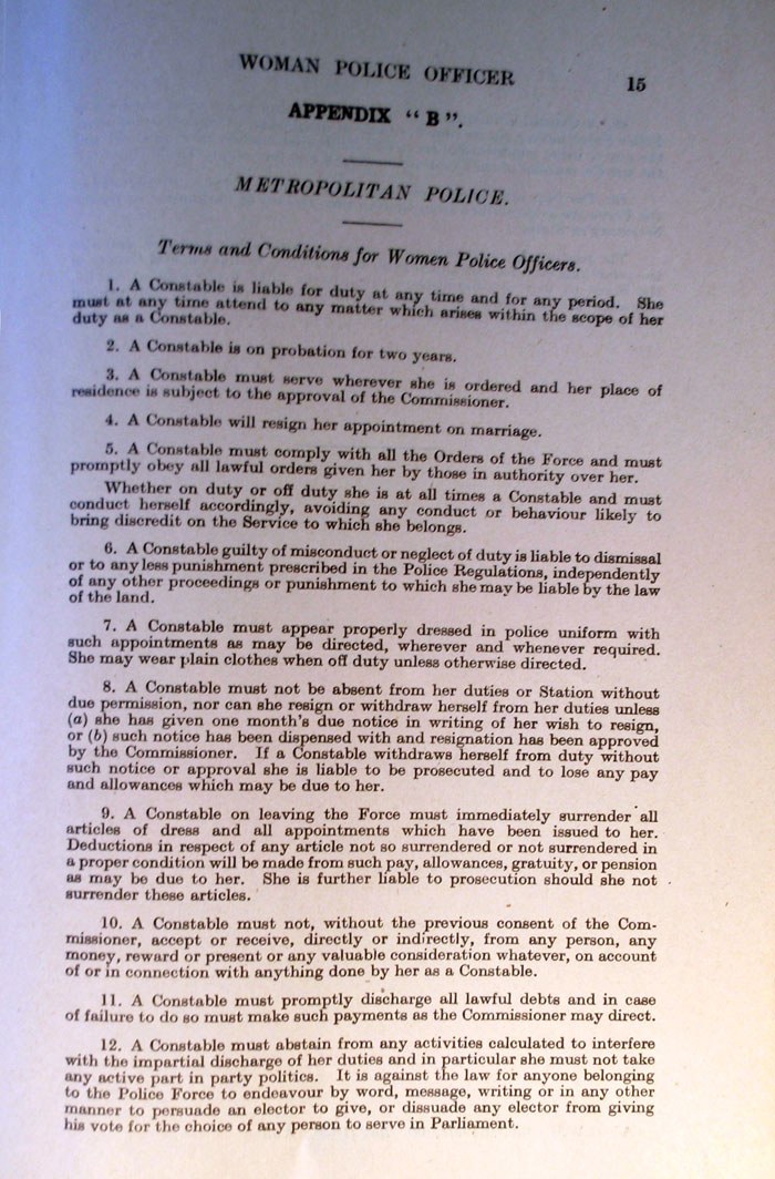 Conditions of Entry and Terms of Service for the Women Police, 1938