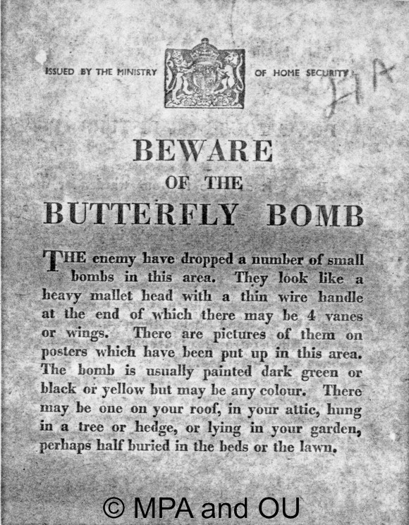 Warning notice for butterfly bombs