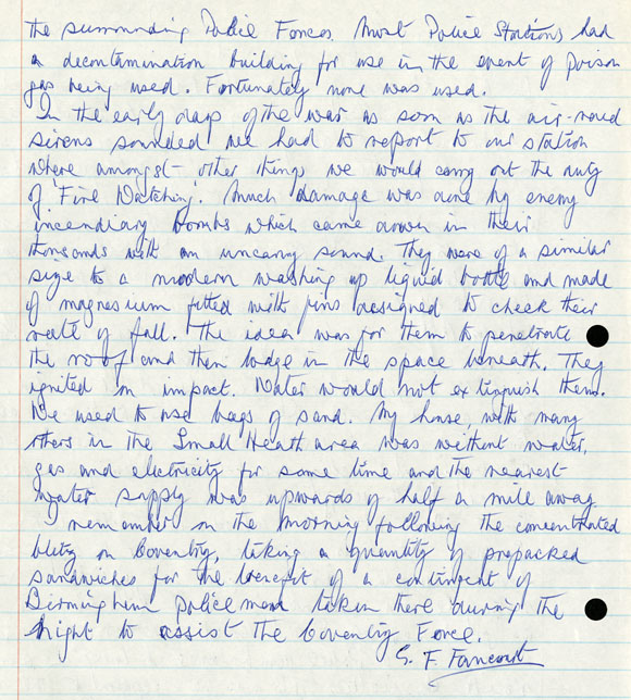 Fred Fancourt's written account of his experience driving a police ambulance, page 2