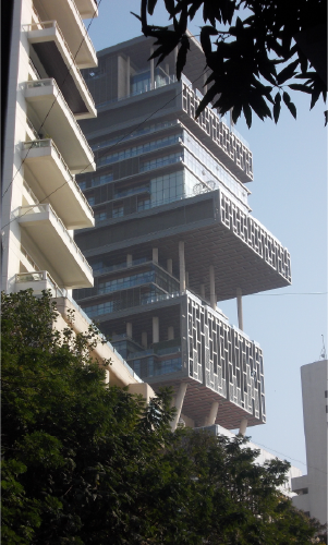 An outside shot of Mr Ambani's family house in Mumbai, India