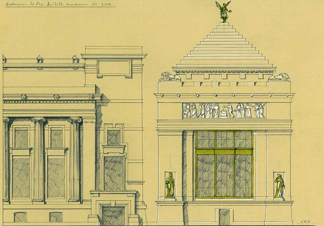Craig Hamilton's alternative design for the proposed extension to J.J.Burnett's King Edward VII building at the British Museum.