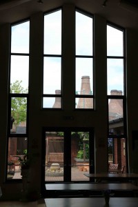 Window on the soul: Looking from Longton Spiritualist Church towards Gladstone Pottery Museum