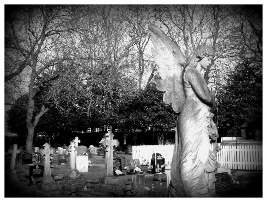 Healing the spirit? An angel statue looks over the graves in Longton Cemetary