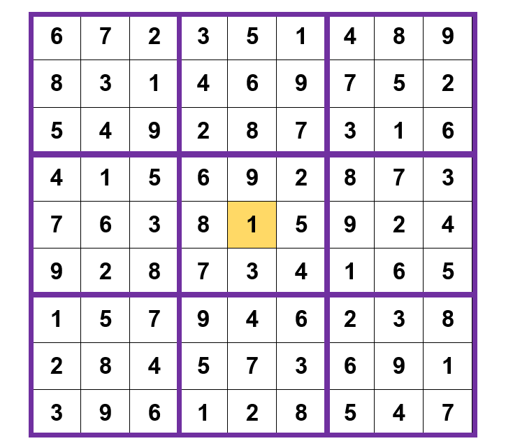 A completed version of the same 9x9 Sudoku puzzle.