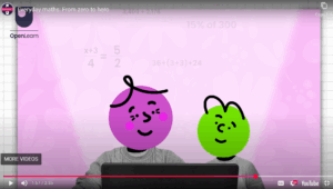 A stylised adult and child looking at a computer screen with calculations faintly visible in the background