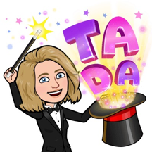 Avatar of Charlotte Lighter dressed as a magician, holding a magic wand and top hat. The word 'ta da' are coming out of the top hat. 