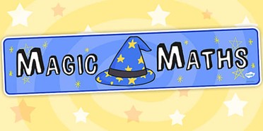 Sign saying 'Magic maths' with a magical blue hat covered in yellow stars